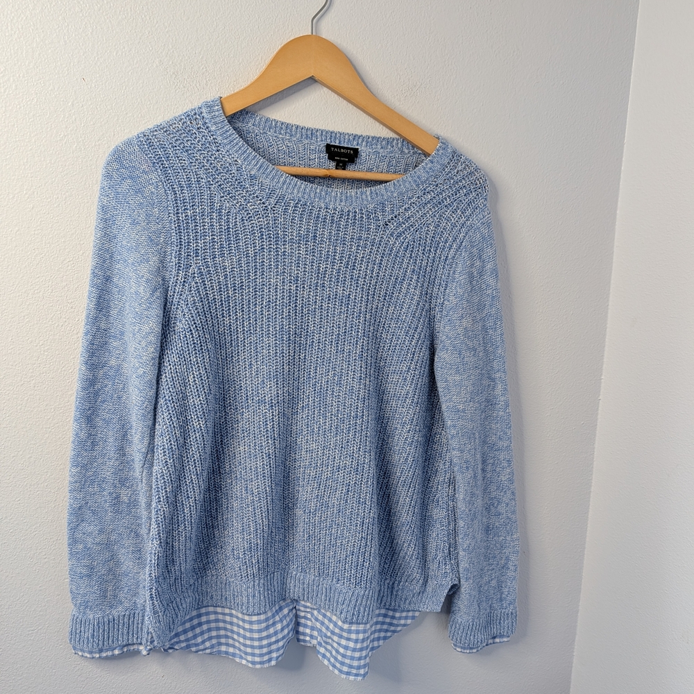 Talbots Blue Pima Cotton Sweater |‎ Layered Hem | Medium)